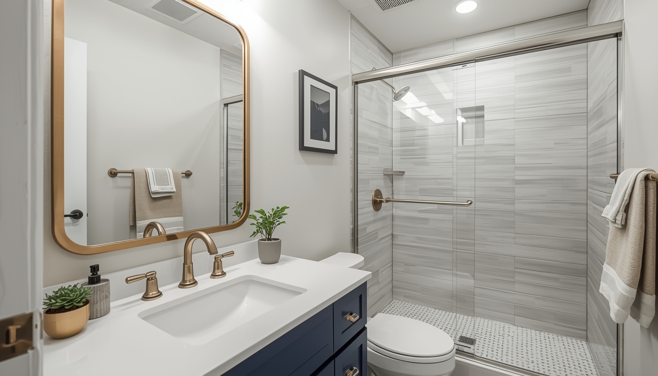 Updated rental bathroom with modern fixtures in High Point